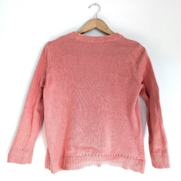 Chico's Pink Linen Cotton Blend Cardigan Natural Fibers Pearly Buttons - Picture 8 of 10